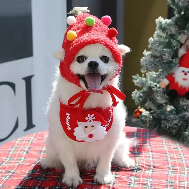 Christmas Style Pet Tie Hat Christmas Tree Cosplay Suitable for Medium and Large Dogs cute Ear Exposed Design Keeping Warm