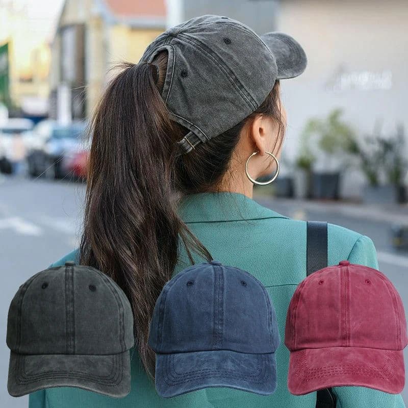 Vintage Washed Cotton Baseball Cap Women Hollow Out Ponytail Hat Outdoor Sports Female Visor Casual Sun Hat