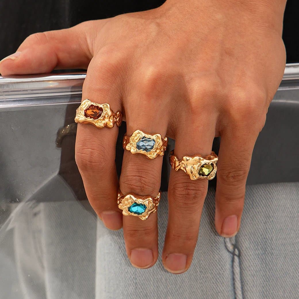 Vintage-Inspired Lava Teardrop Ring Set for Men & Women - 6 Piece Minimalist Alloy Gift